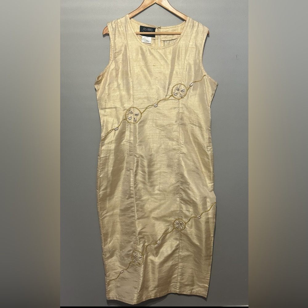 AS*HRO Silk Blend, Seashell & Gold Thread Embroidered Dress & Matching Jacket, L - Picture 10 of 15